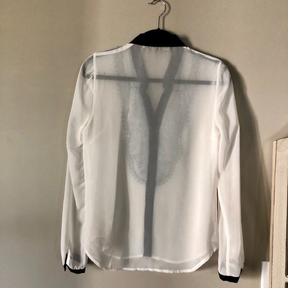 Daniel Cassin Black & White Sheer Blouse - Picture 8 of 16